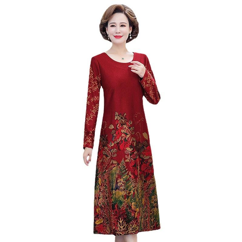 Váy trung niên thu đông tay dài V25 cao cấp sang trọng - Đầm đẹp dự tiệc dạ hội cho mẹ, bà, người lớn tuổi 40 50 60 70