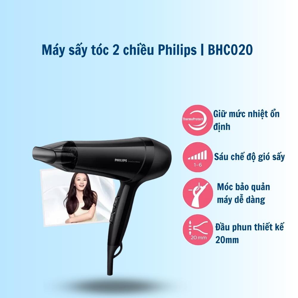 Máy sấy tóc Philips 2 chiều nóng lạnh BHC020 công suất lớn 1800W tạo kiểu tóc chuyên nghiệp chuẩn salon - Hàng nhập khẩu