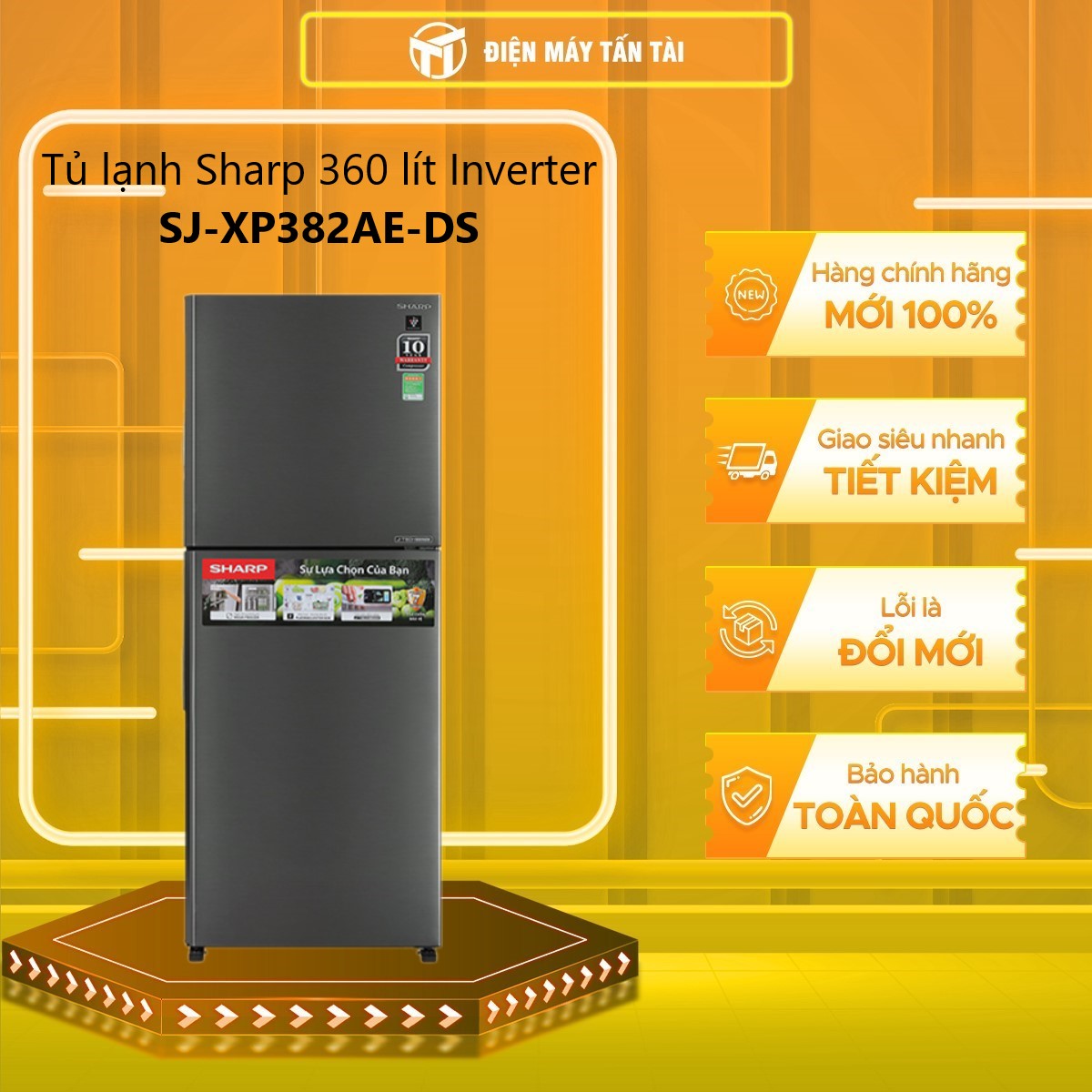 Tủ lạnh Sharp 360L SJ-XP382AE-DS Inveter - Hàng Chính Hãng (Chỉ giao HCM)