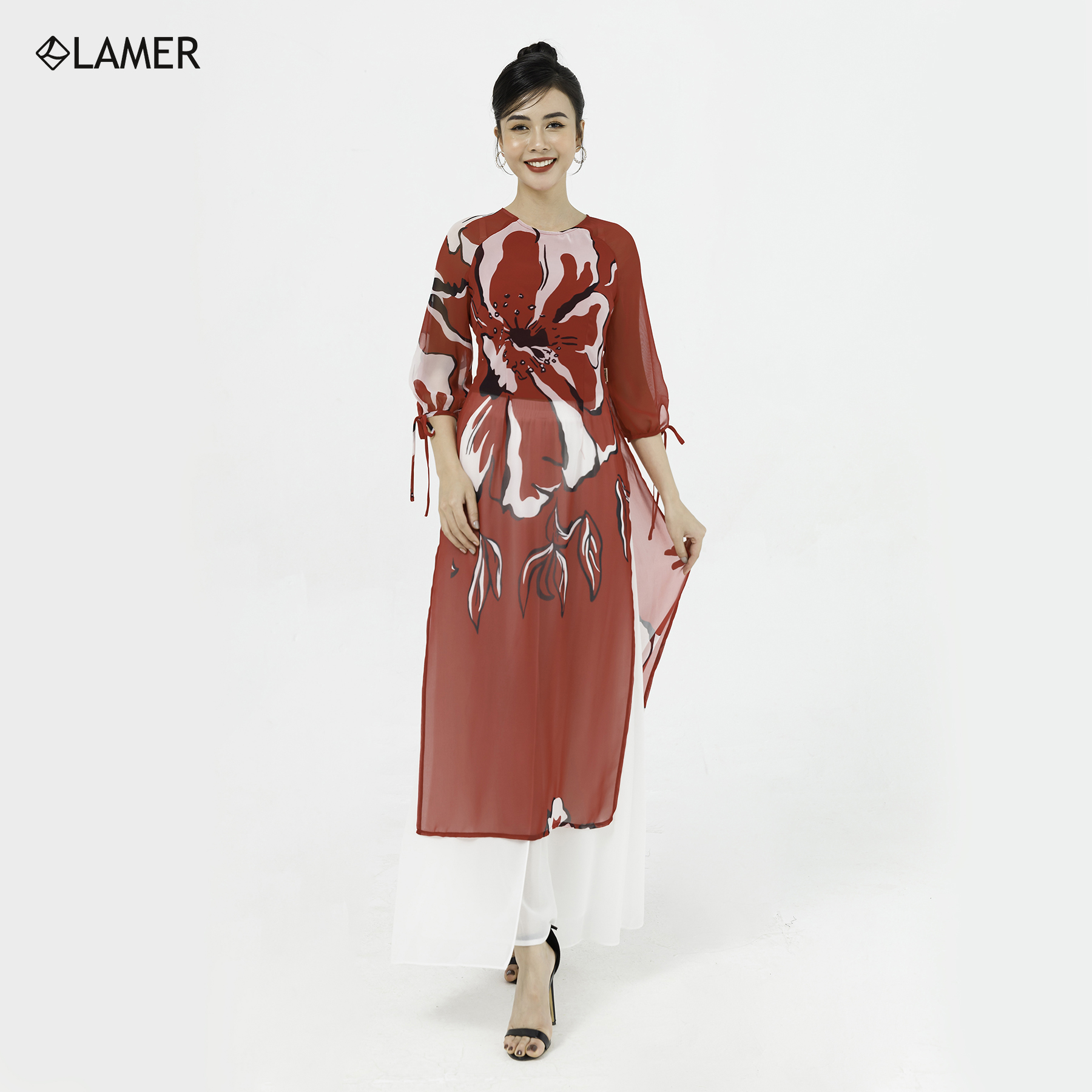 Áo dài cách tân voan, tay nơ LAMER L61A20Q046