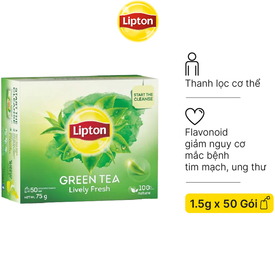 Hộp 50 Gói Trà Túi Lọc Lipton Trà Xanh 1.5g/gói