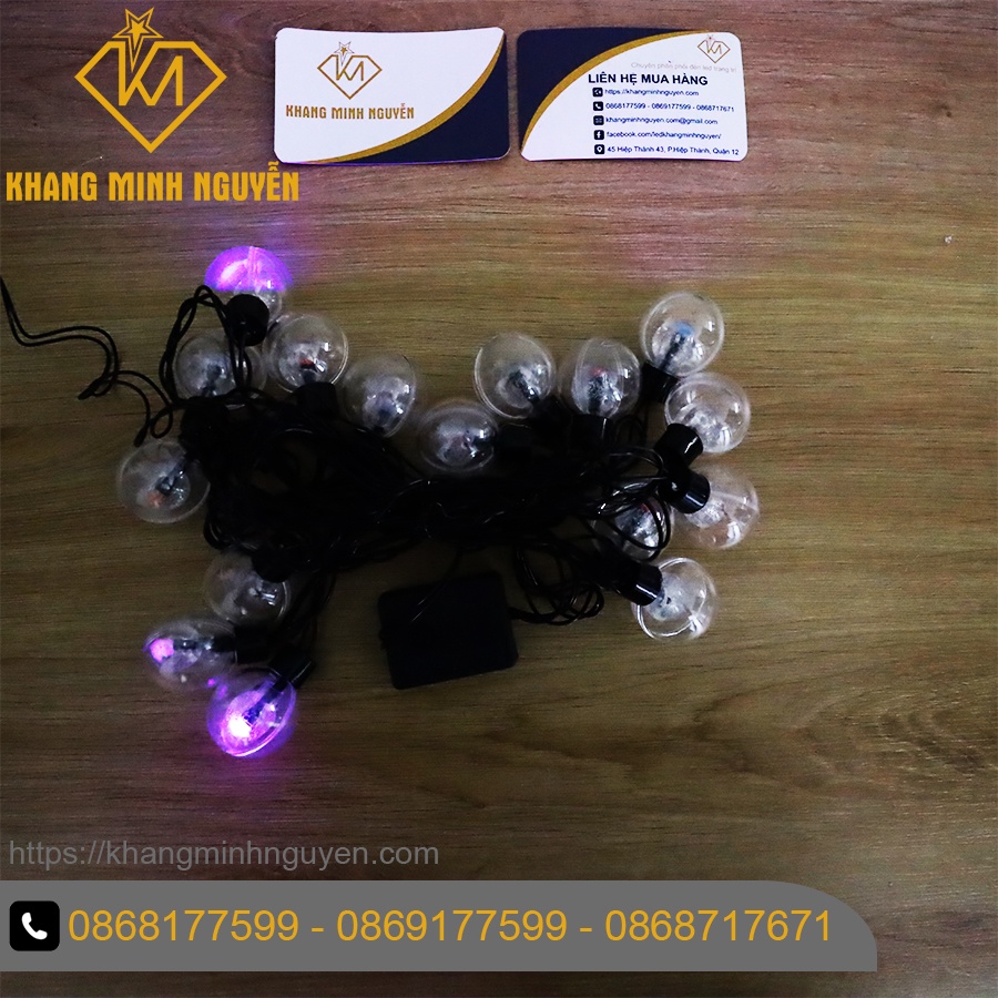 Đèn trang trí Noel, Giáng Sinh - Bộ đèn bi cầu trong cầu nhiều màu có chớp, không đổi màu - có bọc nhựa chống nước