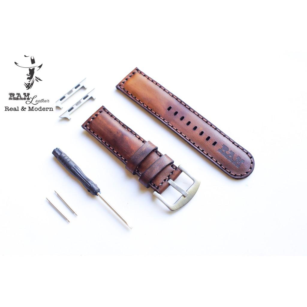 Dây đồng hồ da bò vegtan thảo mộc Ý nhuộm thủ công - RAM Leather Bauhaus 1970 socola