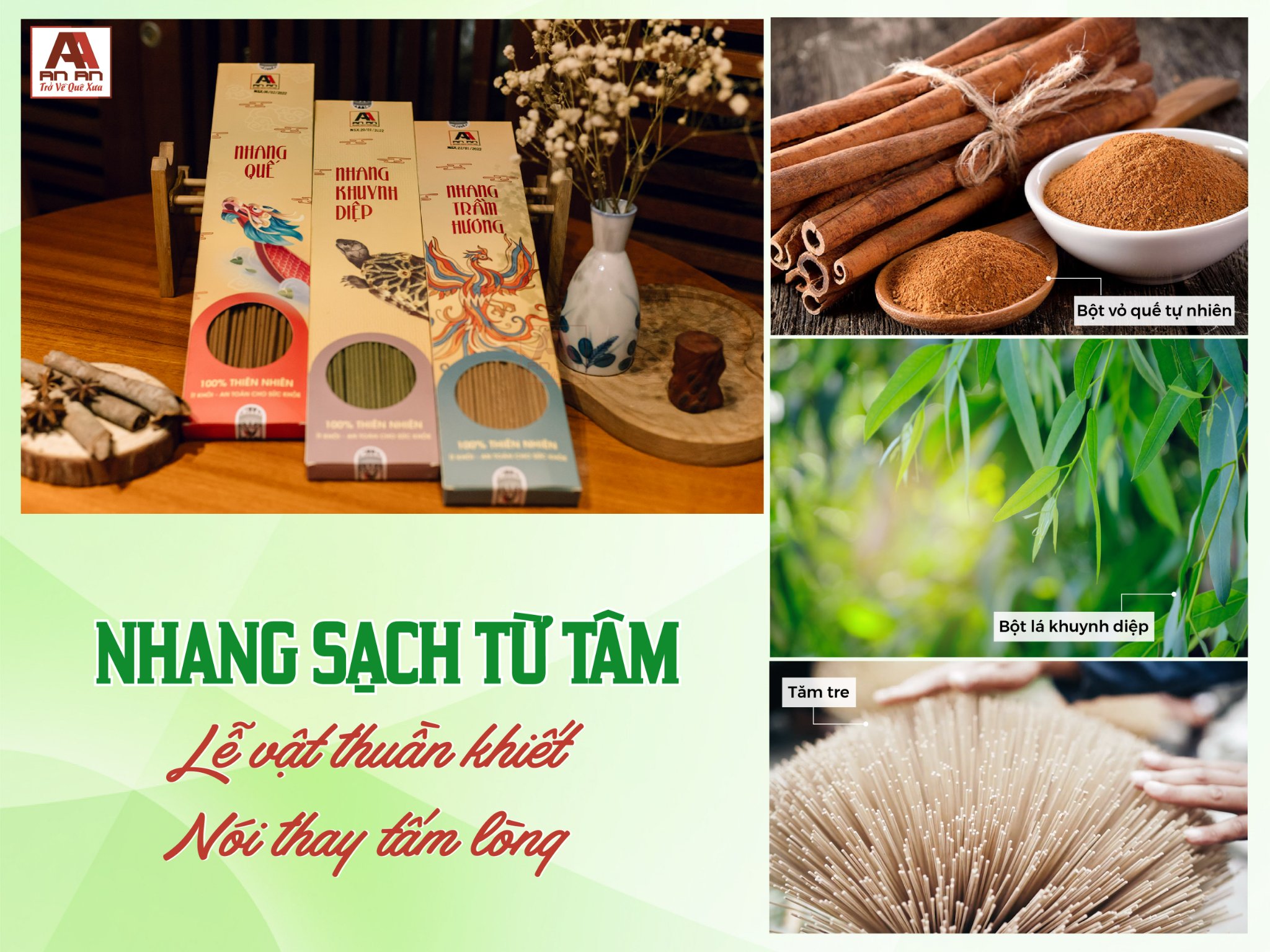 Nhang Quế - Nhang Khuynh Diệp (Nhang sạch - Sản phẩm hữu cơ) - Loại 30cm (Thích hợp cho chung cư, trần thấp