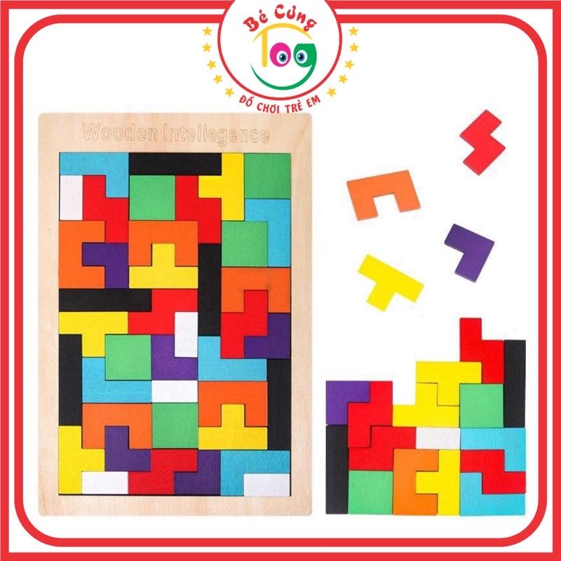 Đồ Chơi Xếp Hình Thông Minh Bằng Gỗ, Xếp Gạch Tetris, Giáo Cụ Dành Cho Bé