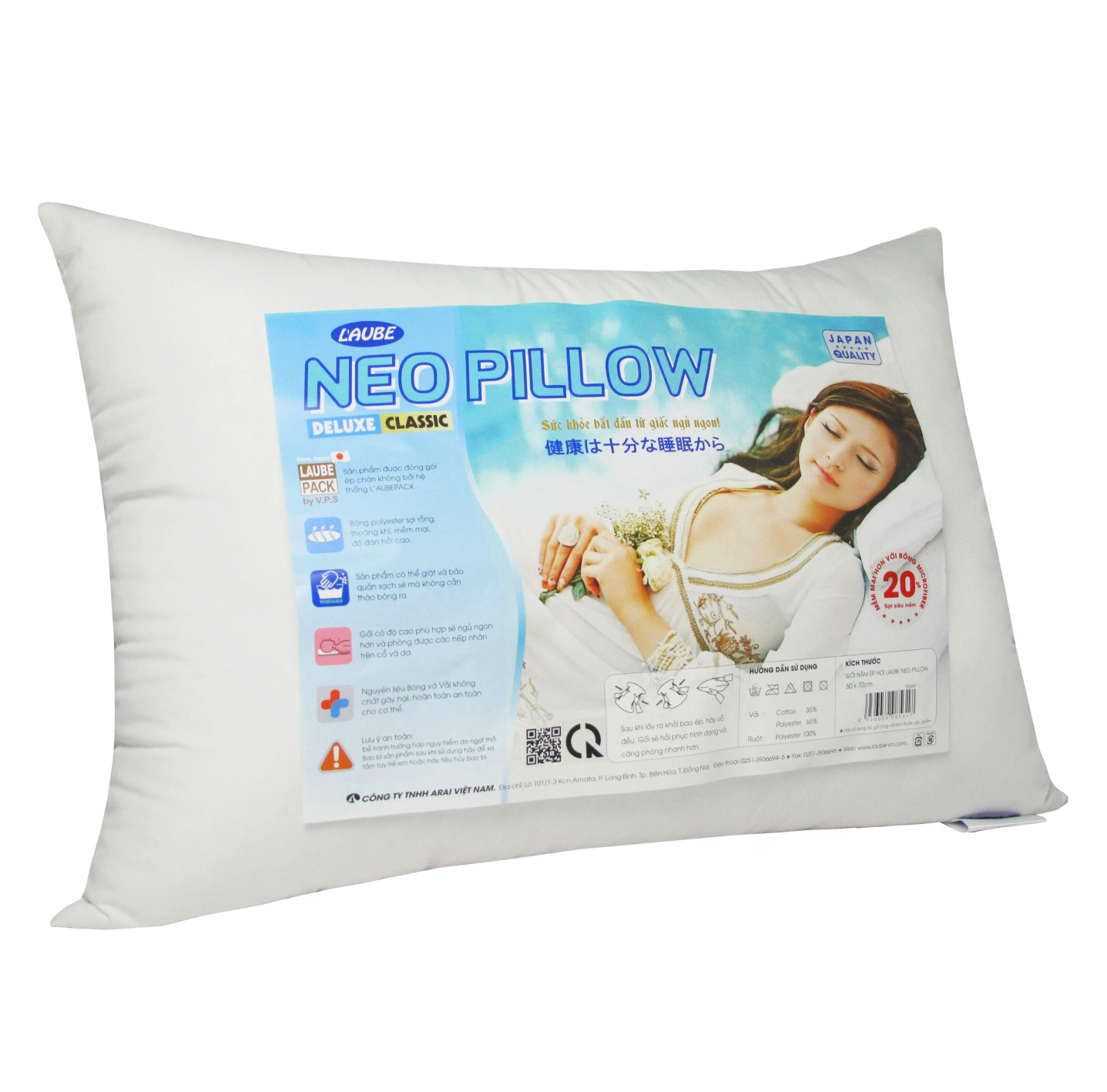 Gối ép hơi Neo pillow 50x70cm hiệu laube home