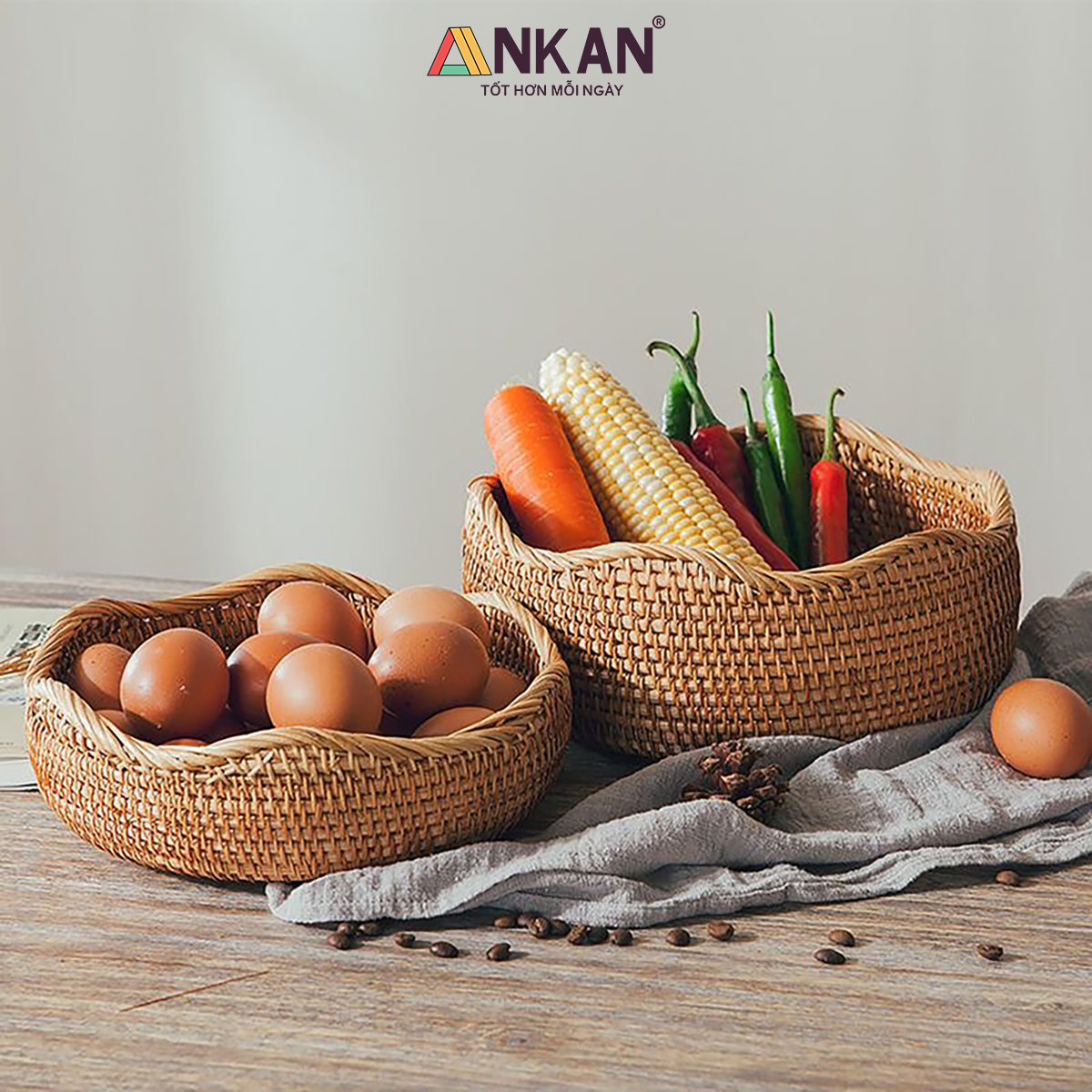 Rổ Đựng Trái Cây, Đồ Khô Chất Liệu Mây Tre Đan Thủ Công, Giỏ Đựng Đồ Decor Nhà Ăn, Phòng Khách