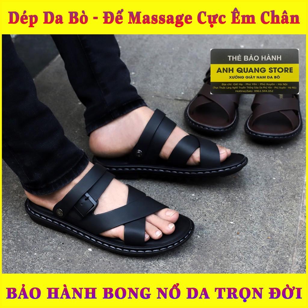 Dép da nam cao cấp đế massage êm ái - da bò nhập khẩu nguyên tấm phong cách trẻ trung AQ865