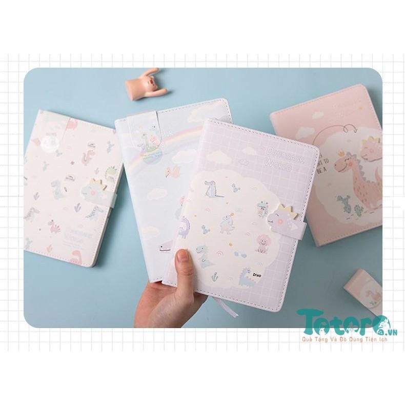 Sổ tay da A5 trang trí từng trang Khủng Long Pastel Tinh Nghịch kèm bookmark