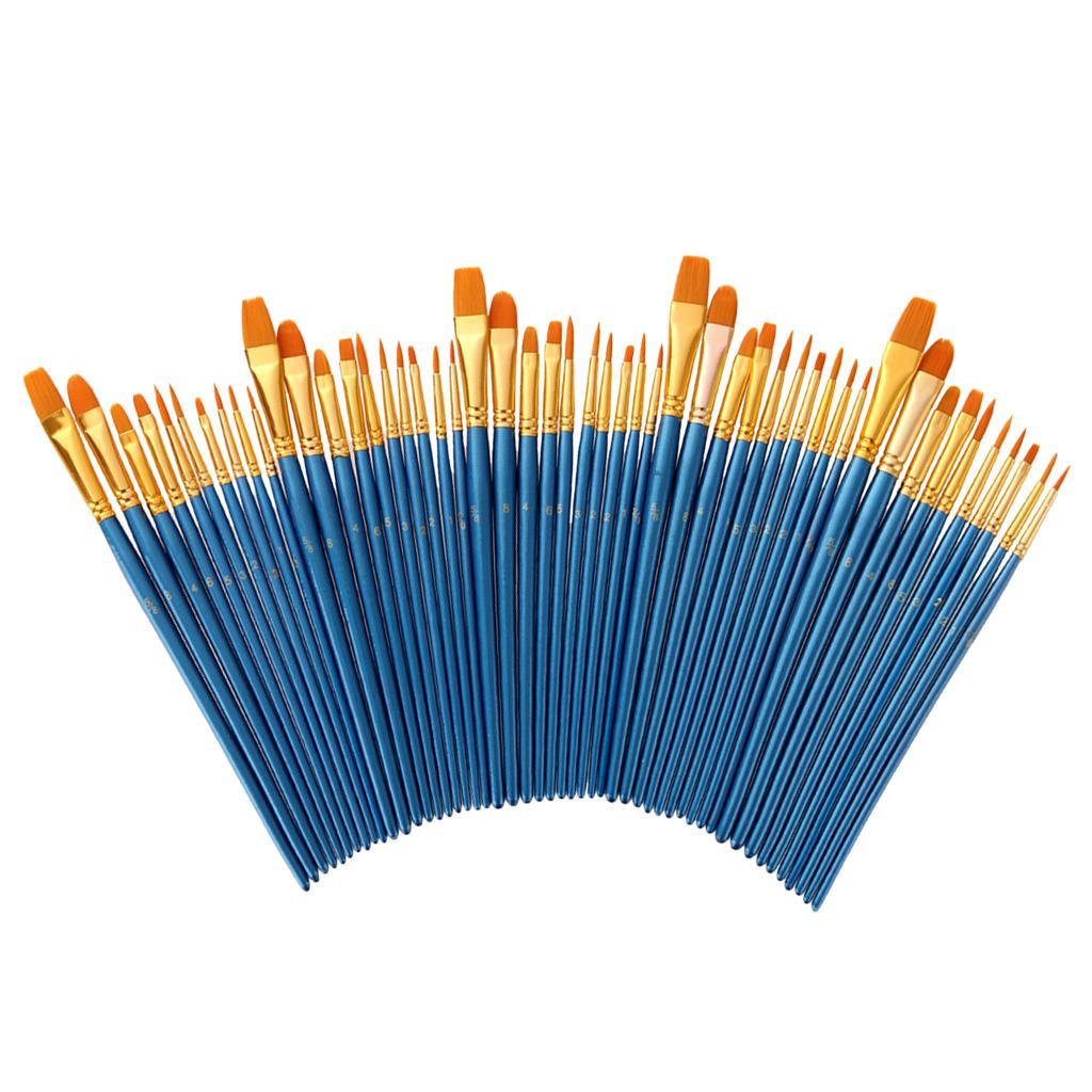 50Pcs Nylon Hair Painting Brush 6 Color Tube Acrylic Paints