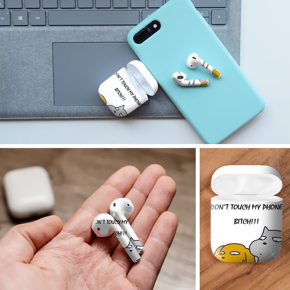 Miếng dán skin chống bẩn cho tai nghe AirPods in hình Dont Touch My Phone - fun013 (bản không dây 1 và 2)