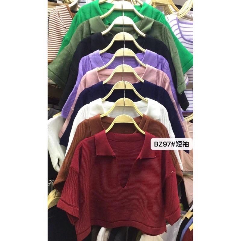 Áo len croptop cổ V tay ngắn
