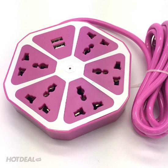 Ổ ĐIỆN HÌNH TRÁI CAM 5 LỖ, 2 LỖ CỔNG USB SẠC ĐIỆN THOẠI, TAI NGHE