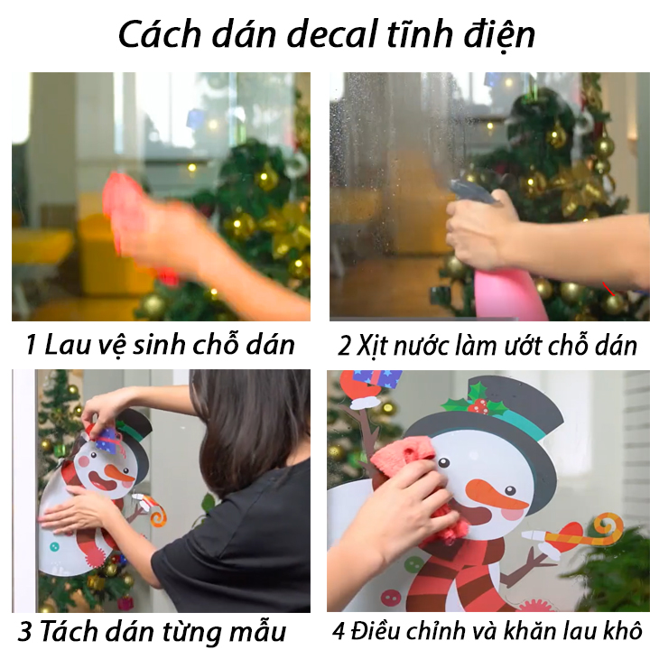 Decal noel dán tĩnh điện trang trí cửa hàng thời trang, công ty văn phòng cho dịp giáng sinh, tết 2023