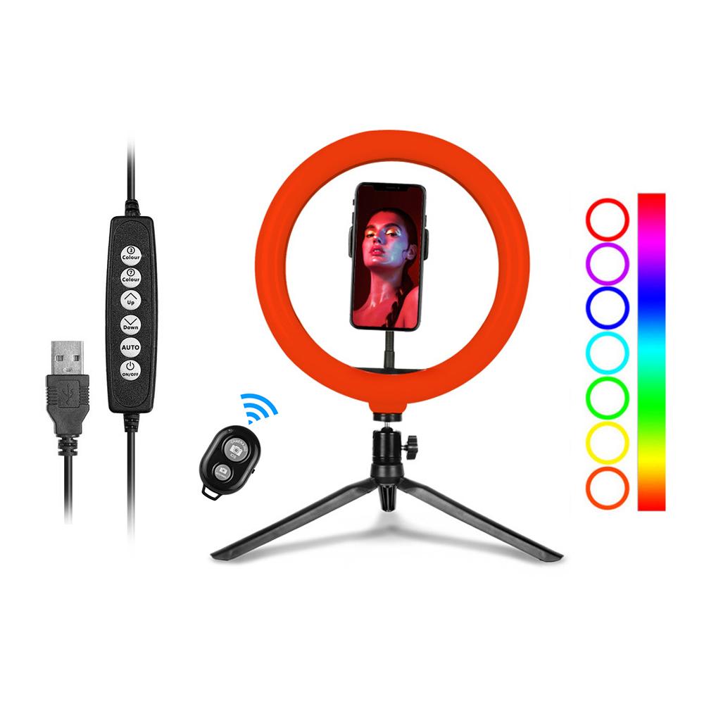 Đèn 
10 inch RGB Ring Light LED để phát trực tiếp trang điểm selfie có thể điều chỉnh độ sáng 2800K-6500K USB