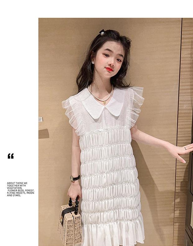 CHENGRUI Cô gái mùa hè chiffon rắn màu đầm 2023 trung bình trẻ em phong cách phương Tây thời trang mùa hè váy công chúa thời trang trẻ em