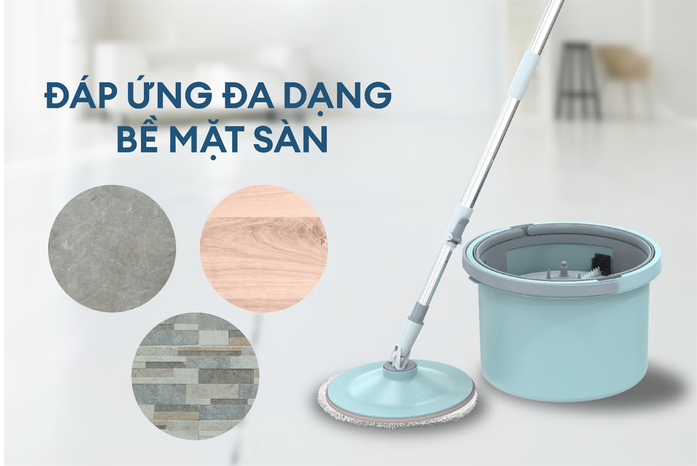 Bộ lau nhà xoay 360 độ thông minh SUNHOUSE KS-CL235PB hàng chính hãng