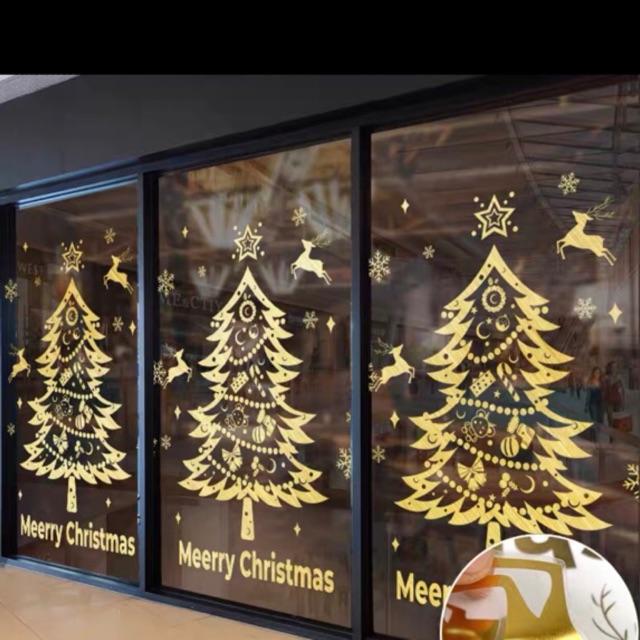 Decal trang trí tường Noel - Ánh vàng thông nhọn kèm chữ cao cấp