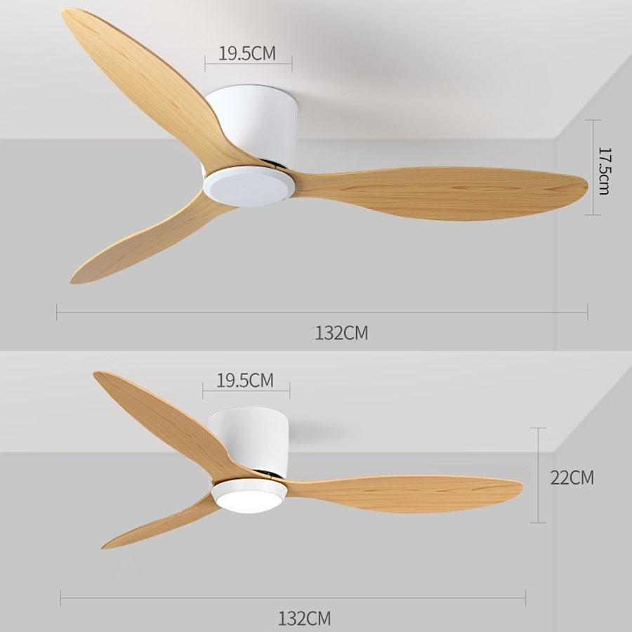 Quạt trần đèn dành cho TRẦN NHÀ SIÊU THẤP JY52-1307 động Cơ DC Phong cách Hiện Đại Cánh Nhựa ABS vân Gỗ NHẠT