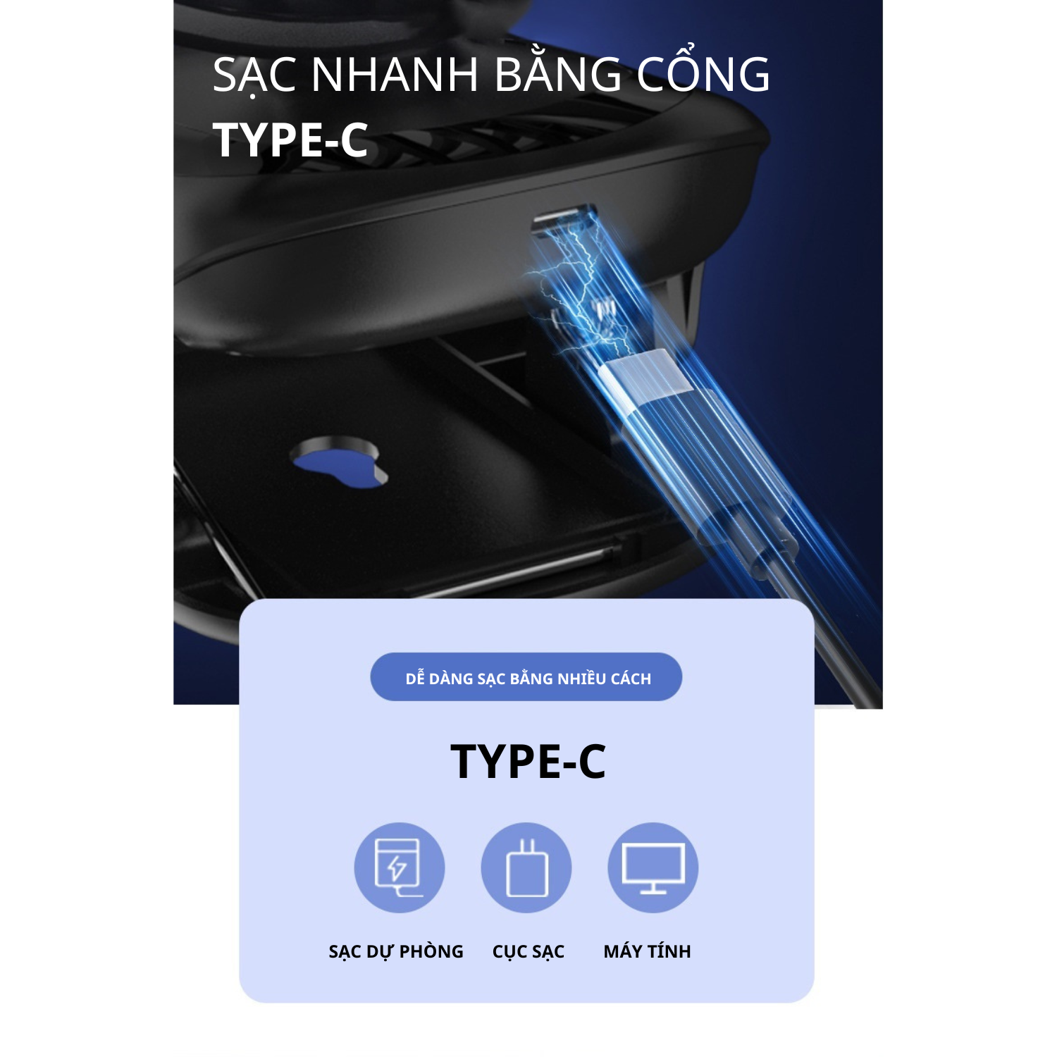 Quạt Để Bàn Kẹp Tích Điện Mini Dung Lượng Pin 3000mAh 5 Tốc Độ Gió Tích Hợp Đèn Ngủ Và Màn Hình LED - Hàng Chính Hãng Tamayoko