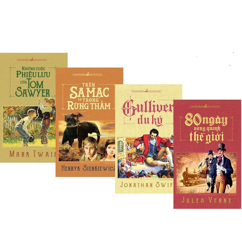 Combo 4 Sách - Trên sa mạc và trong rừng thẳm + Gulliver du ký + Những cuộc phiêu lưu của Tom Sawyer + 80 ngày vòng quan