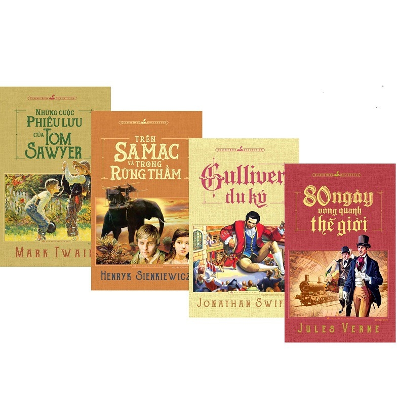 combo 4 Sách - Trên sa mạc và trong rừng thẳm + Gulliver du ký + Những cuộc phiêu lưu của Tom Sawyer + 80 ngày vòng quan