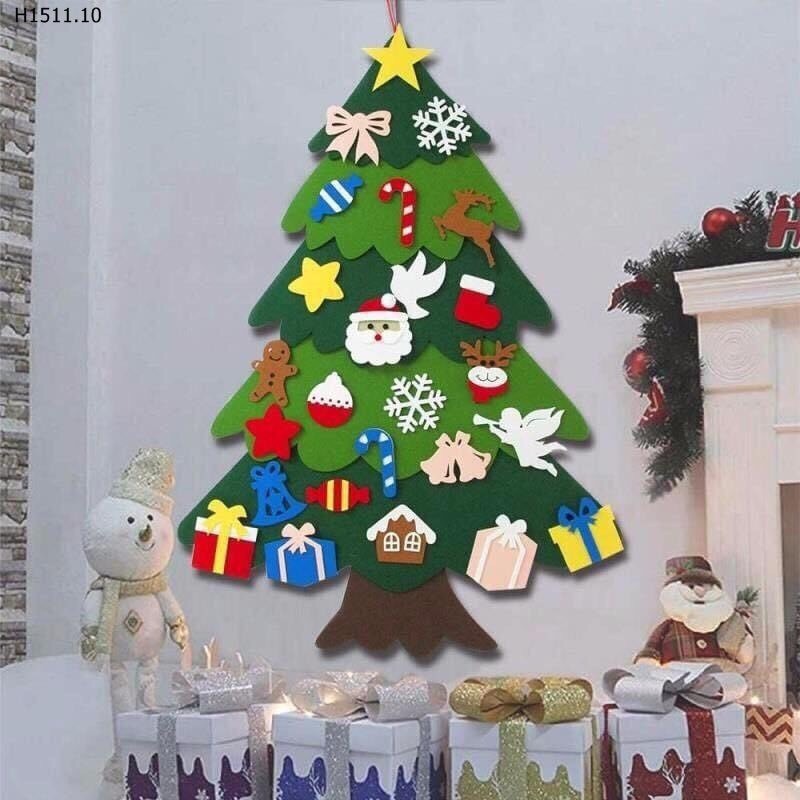 Cây thông Noel vải nỉ dán tường Decor, trang trí dịp Giáng Sinh 32 chi tiết, 100 x 70 cm - Hàng Chính Hãng