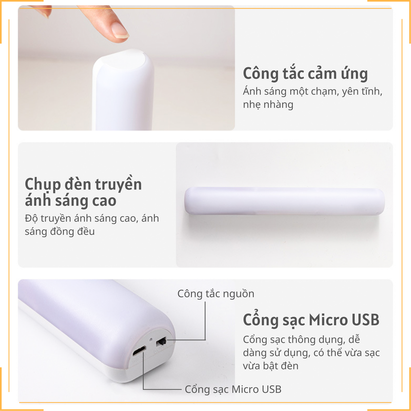 Đèn học gắn tường Cảm ứng Pin 2500 mAh 3 nhiệt độ màu Ánh sáng vô cấp