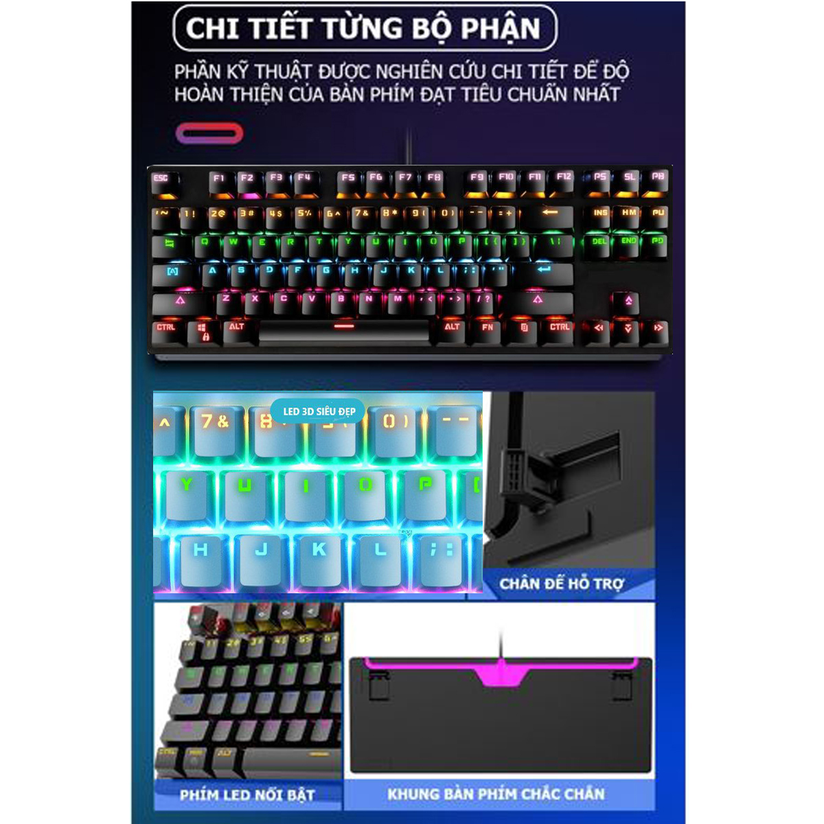 Hình ảnh Bàn phím cơ máy tính - Bàn phím cơ gaming Crack K2 PRO, LED RGB 10 chế độ nháy khác nhau dành cho máy tính, laptop