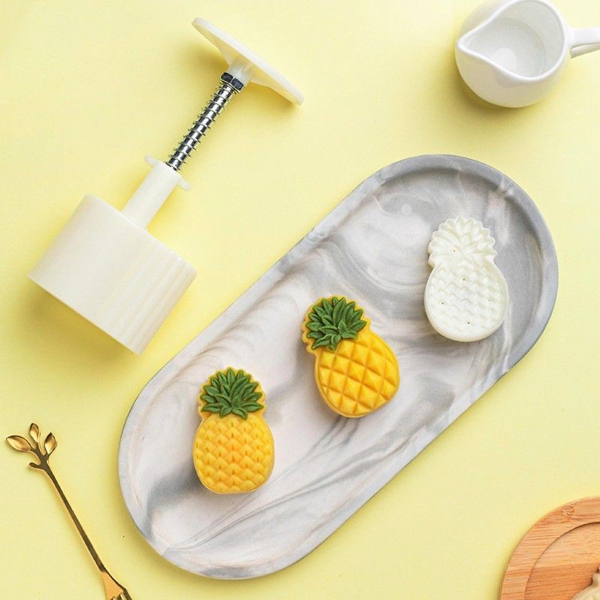Combo Khuôn Nén Lò Xo Làm Bánh Trung Thu,Khuôn Nhấn Làm Bánh Dứa 2 Mặt 50gr - Hàng Chính Hãng MINIIN
