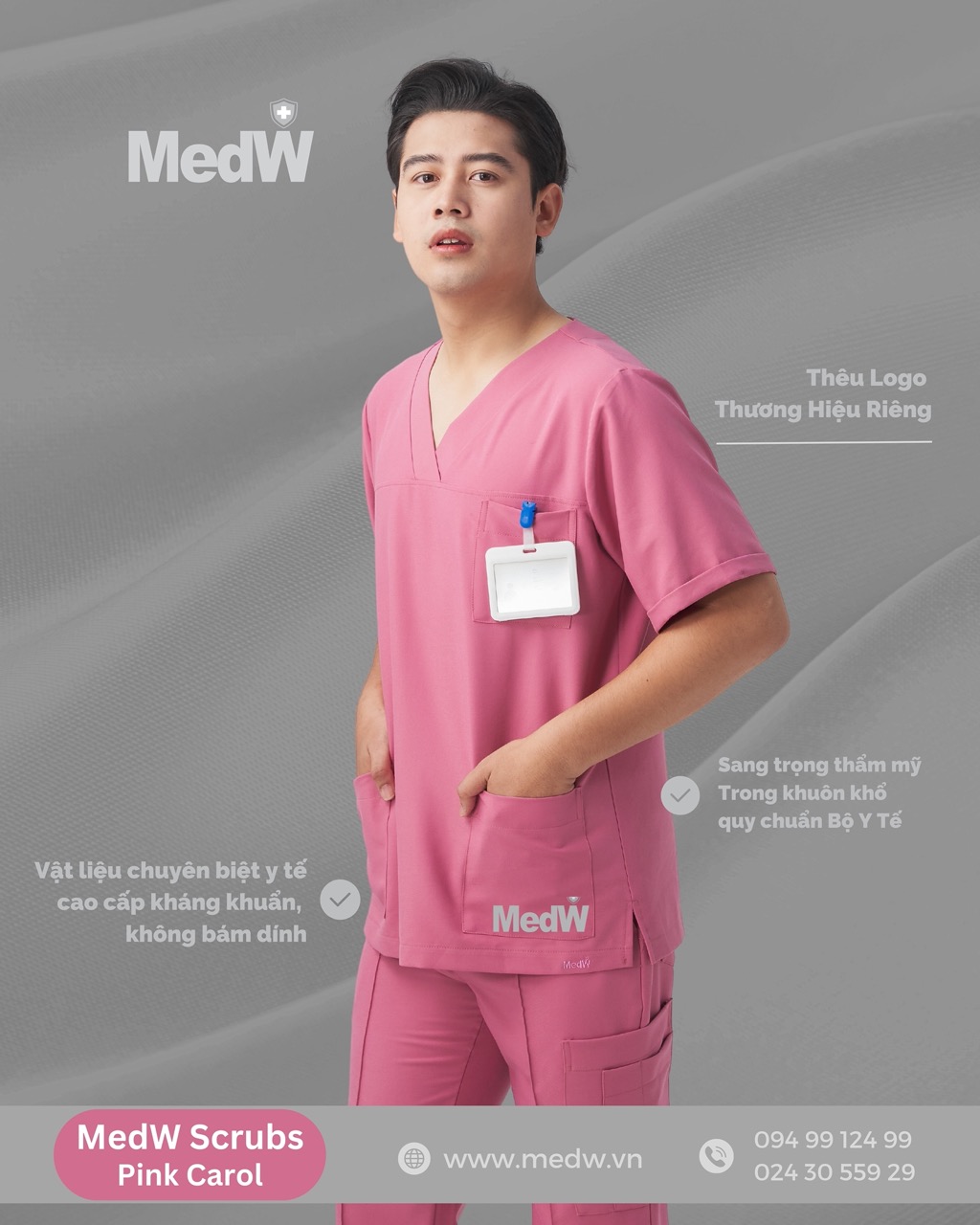 MedW Zeus Scrubs Y Tế (Nam) Pink Carol Hồng San Hô Trang Phục Bác Sĩ Thẩm Mỹ, Da Liễu, Nha Sĩ, Điều Dưỡng Sản Nhi Cotton Mềm Như Lụa Không Bám Dính, Không Nhăn Thiết Kế Pháp Xếp Ly Giữ Dáng Suông Vận Động Tự Do. Thêu Tên Logo