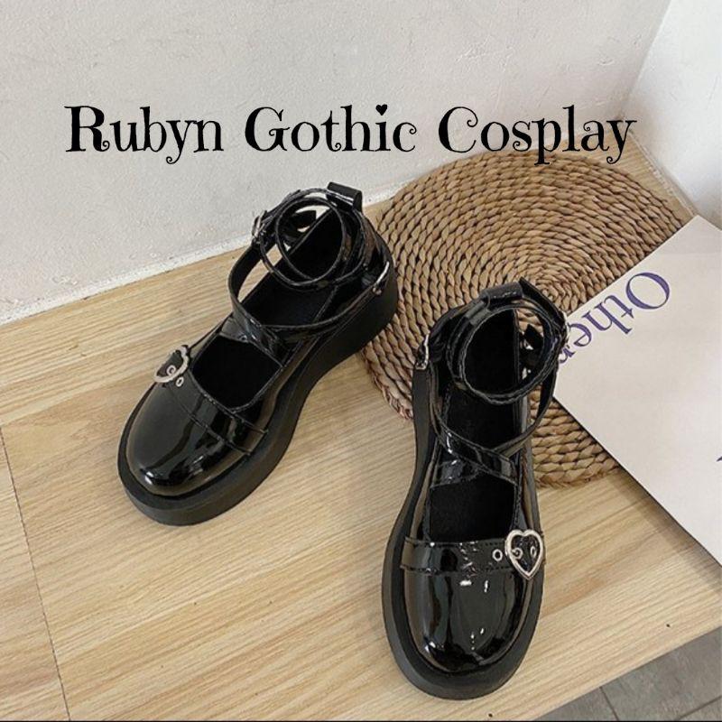 Giày Búp Bê Lolita Retro Móc Trái Tim Độc Lạ Đế Cao 5cm ( Size 35 - 39 ). K89