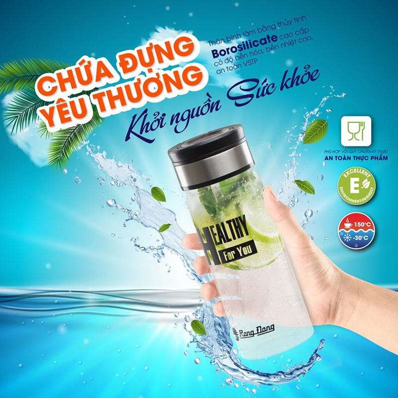 Bình đựng nước thủy tinh chịu nhiệt Rạng Đông RD-045G1 nắp inox chống tràn dung tích 450ml