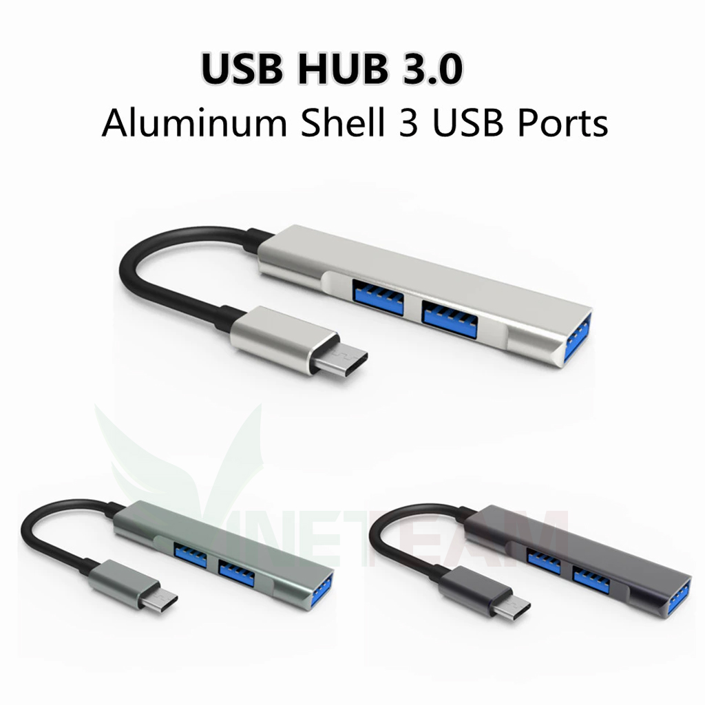 Hub TYPE C VÀ Hub USB 3.0 Tốc Độ Cao 3 In 1 Vinetteam - Bộ Chia Cổng USB Mở Rộng - Cáp Chuyển Đổi Dành Cho Macbook PRO Laptop PC Máy Tính Hỗ Trợ Đa Năng Với Các Thiết Bị Chia Ổ USB - Hàng Chính Hãng