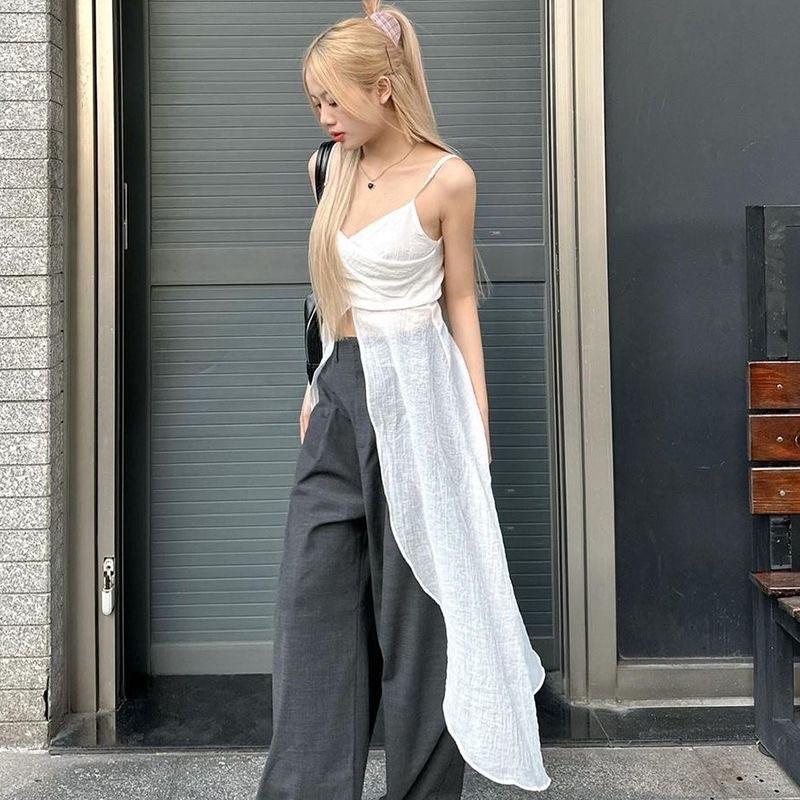 Áo 2 dây dáng dài xẻ tà vạt tôm cách điệu phối đồ cực chất, Áo rose top thiết kế 2 màu cá tính thời trang năng động