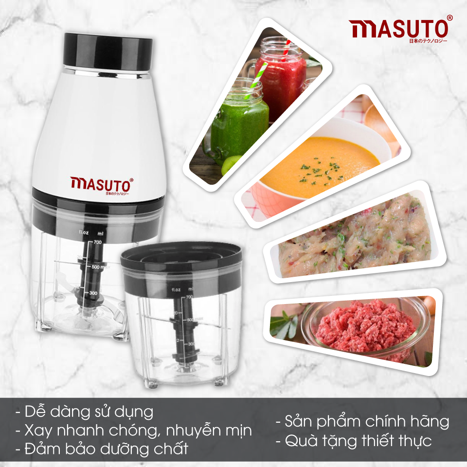 Máy xay nhựa đa năng Masuto xay sinh tố thịt tôm cua cá ăn dặm siêu nhuyễn mịn chỉ 10s cối 0,6L -HÀNG CHÍNH HÃNG