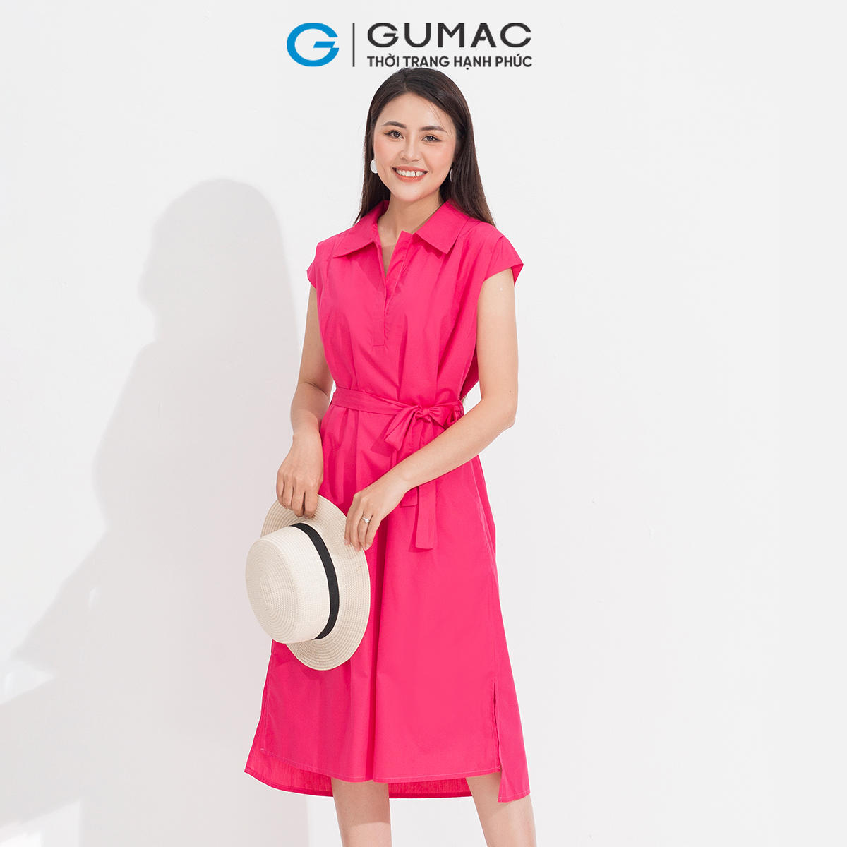 Đầm sơ mi vai kiểu GUMAC DD05041