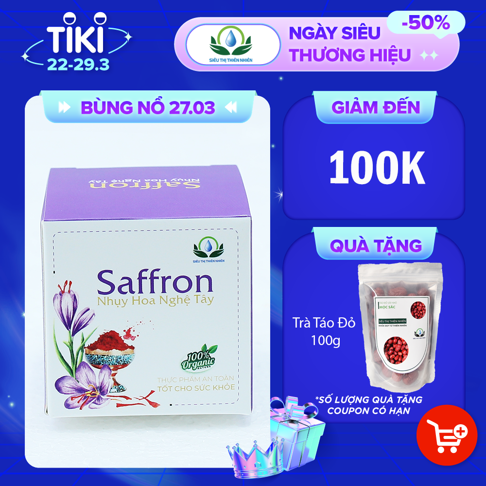 Nhụy Hoa Nghệ Tây Safron SIÊU THỊ THIÊN NHIÊN Hỗ Trợ Làm Đẹp Và Tăng Sức Đề Kháng Hộp 1g