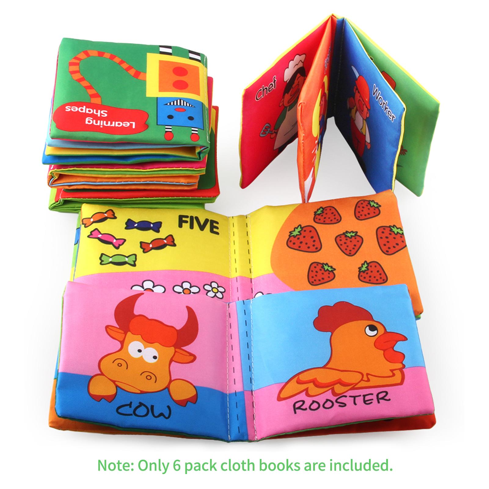 6 Pack Soft Baby Cloth Books Non-Toxic Crinkle Books Friction with Rustling Sound Infants & Toddler Early Learning