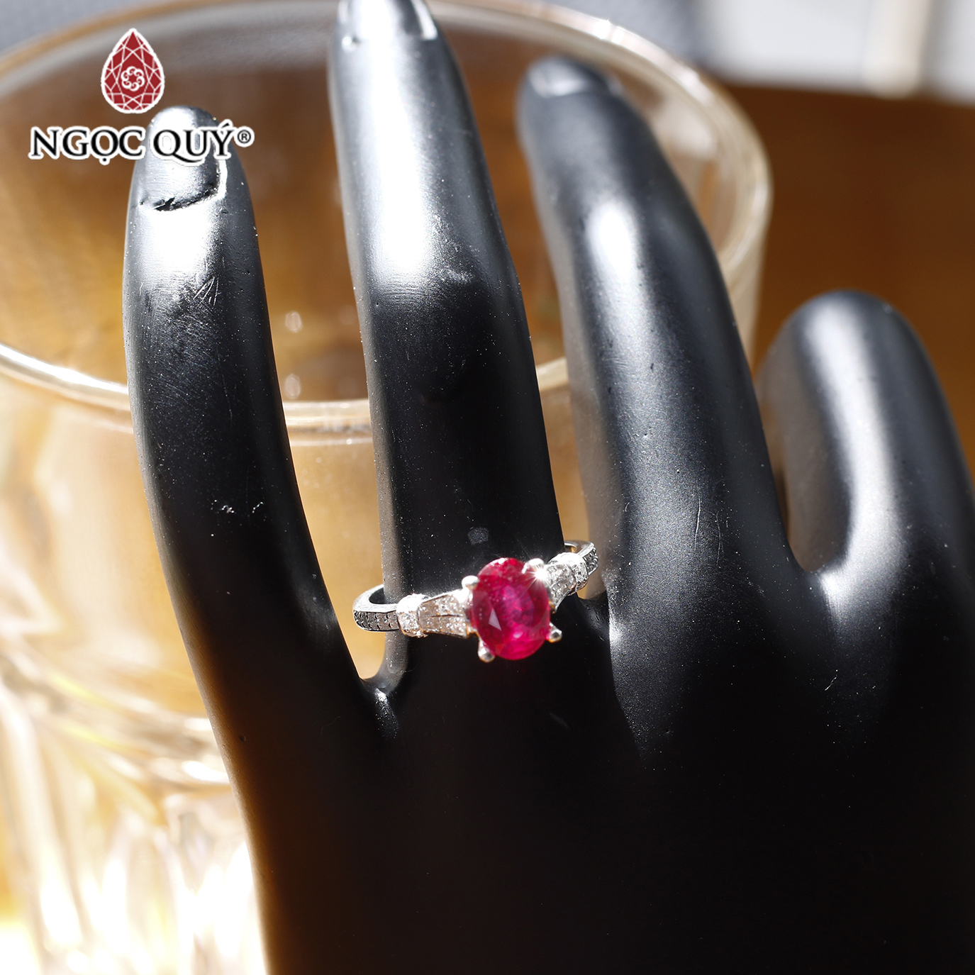 Nhẫn bạc nữ đá Ruby mệnh hỏa, thổ - Ngọc Quý Gemstones