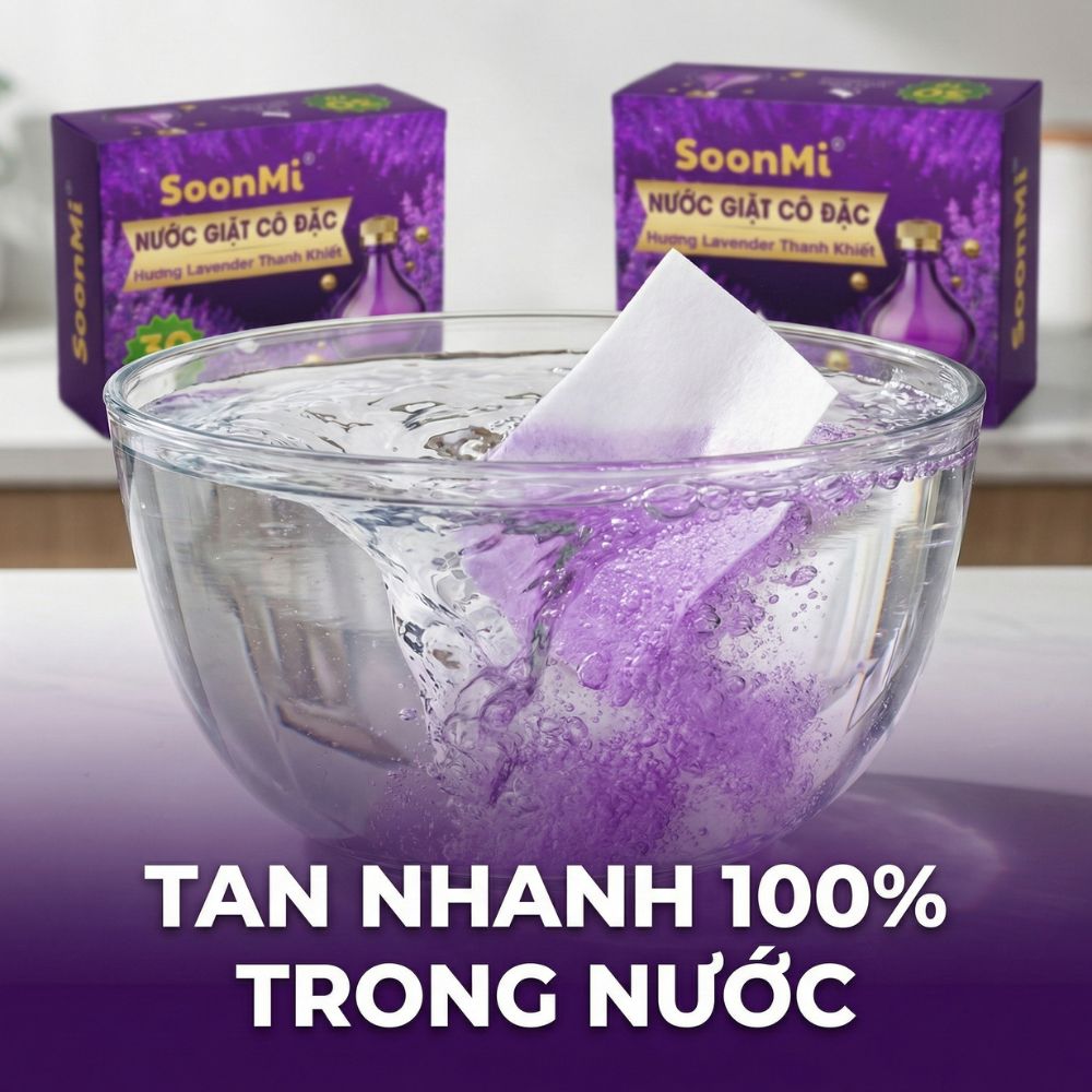 Nước Giặt Cô Đặc SoonMi Hương Lavender - Công Nghệ Giặt Tẩy Thế Hệ Mới (Hộp 30 Tờ) - hàng chính hãng