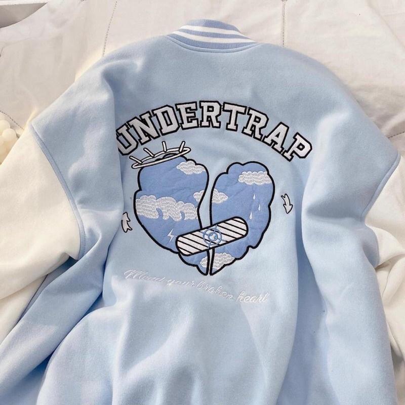 Áo khoác nỉ bomber unisex chất dày cúc bấm thêu chữ UNDERTRAP, Áo Bomber Nam Nữ Unisex Cúc Bấm Thêu Nổi Chữ U Chất Nỉ