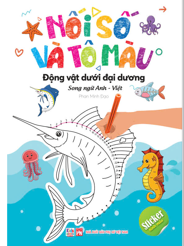Sách tô màu song ngữ - Nối Số Và Tô Màu - Động Vật Dưới Trang Trại + Sticker (VT)