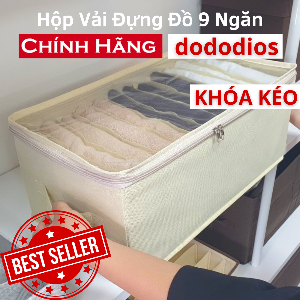 [12 Ngăn - Có Nắp Là Khóa Kéo Cao Cấp] Hộp vải đựng quần áo chia ngăn dododios chất liệu vải không dệt giỏ đựng quần áo đồ lót chia 9 và 11 ngăn mềm, hộp vải chia ngăn đựng quần áo có nắp - Chính hãng dododios