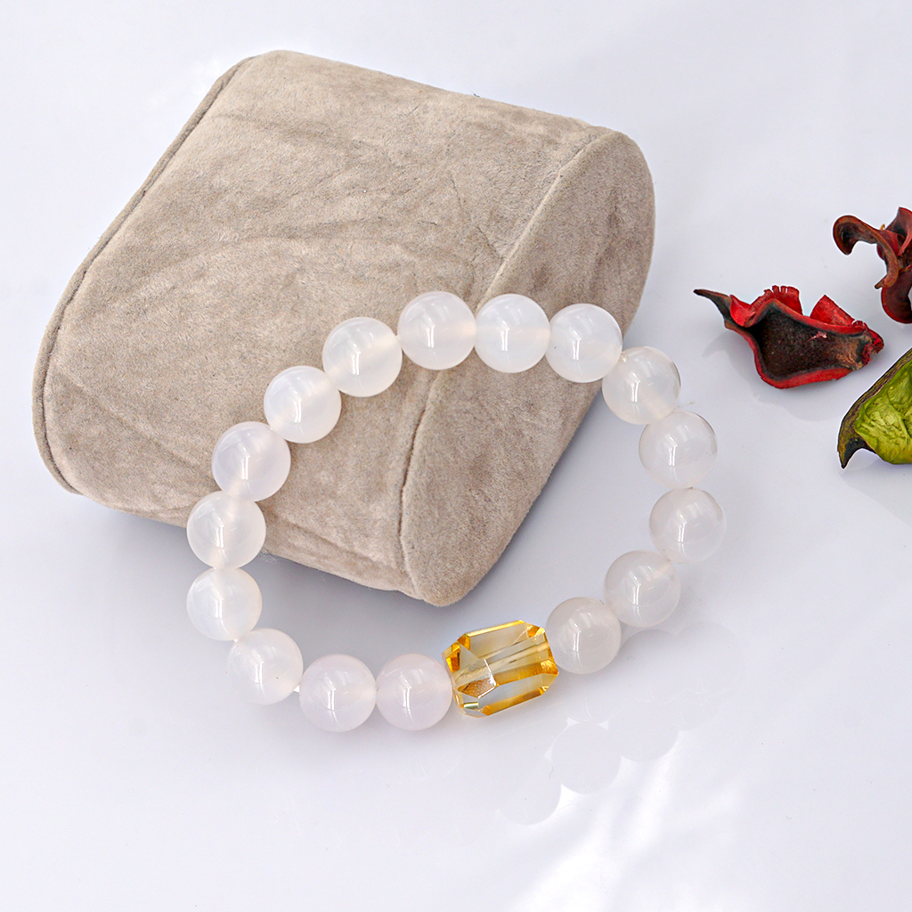 Vòng tay Mã não trắng 10mm + Thạch anh vàng