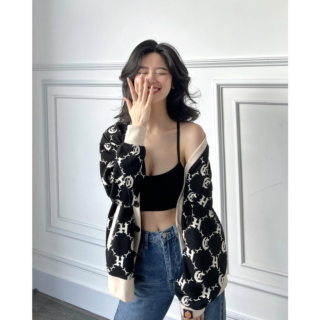 Áo Khoác Cardigan LOGO PATTERN hoạ tiết màu đen/kem - HighClub