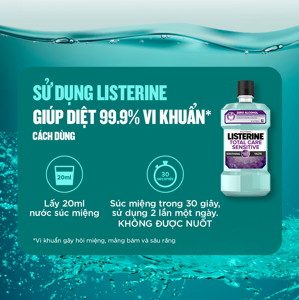 Nước súc miệng cho răng nhạy cảm Listerine Total Care Sensitive Soothing Taste - Dung tích 250ml - 750ml