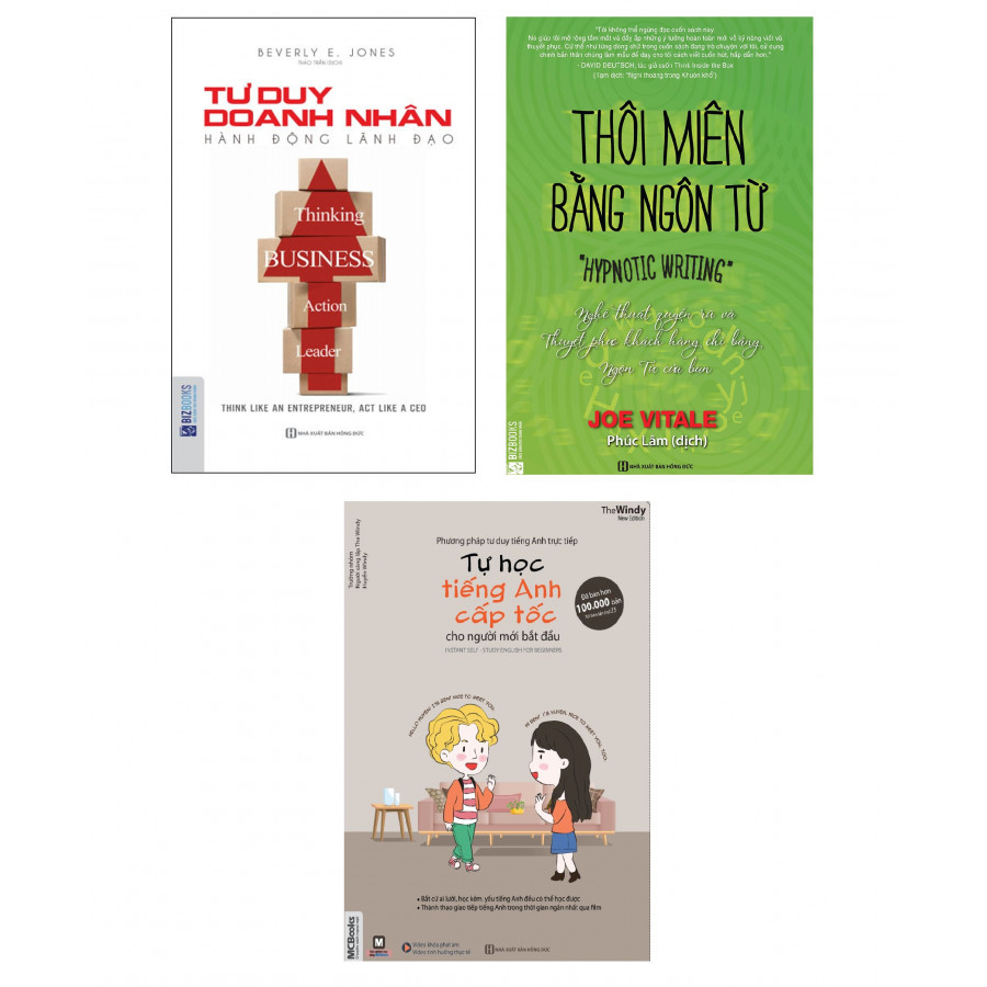 Combo Trọn Bộ Kỹ Năng Phỏng Vấn 1 (Tư Duy Doanh Nhân Hành Động Lãnh Đạo + Thôi Miên Bằng Ngôn Từ + Tự Học Tiếng Anh Cấp Tốc Cho Người Mới Bắt Đầu) tặng kèm bookmark