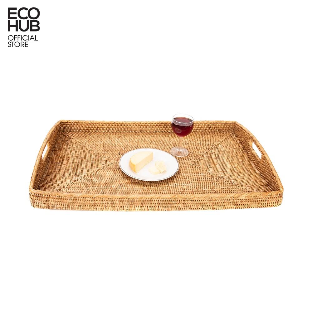 Khay mây chữ nhật ECOHUB có tay cầm đựng hoa quả, đồ ăn, decor dành cho khu nghỉ dưỡng (Rectangular Rattan Tray) E00212