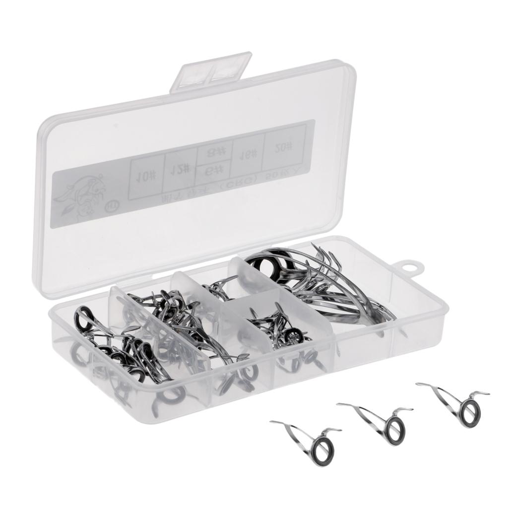 50Pcs Fishing Rod Guides Eye Rings Parts DIY Tips Top Pole Repair Kit 4-14mm